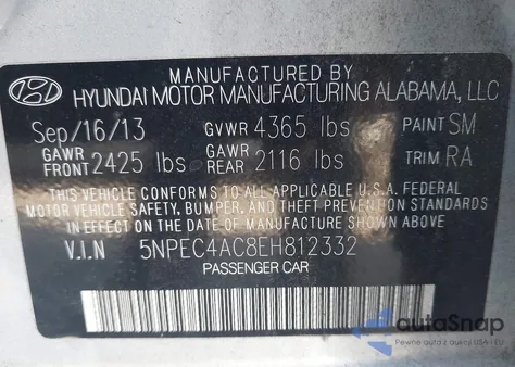 2014 Hyundai Sonata Se from USA, damaged, VIN 5NPEC4AC8EH812332